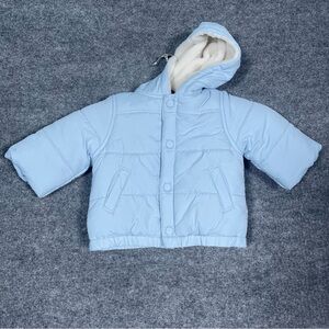 Janie & Jack Layette Baby 0-6mos Baby Blue Fleece Hooded Button Down Puffer Coat